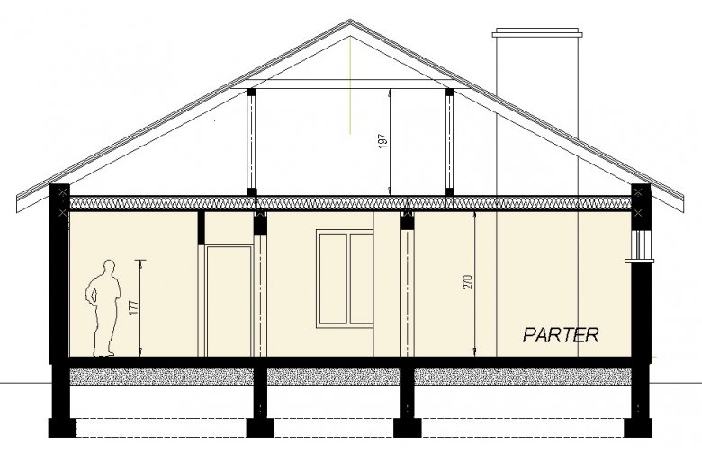 Projekt domu dwurodzinnego DJ 080 - przekrój 1