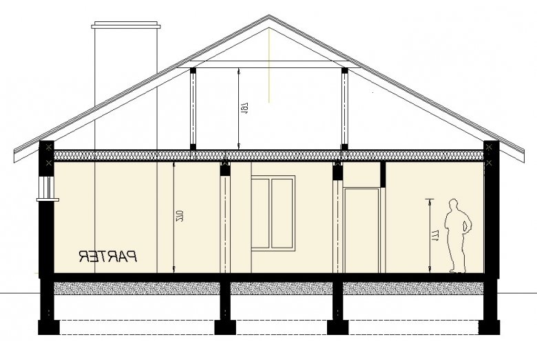 Projekt domu dwurodzinnego DJ 080 - przekrój 1