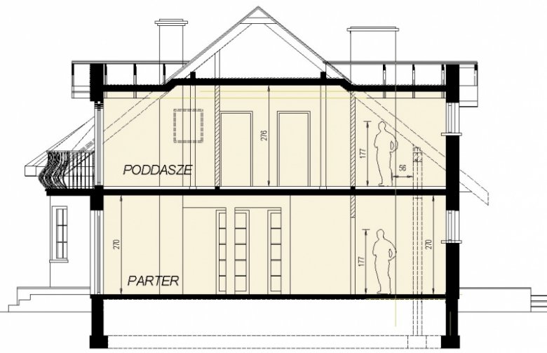 Projekt domu wielorodzinnego DJ 097 - przekrój 1