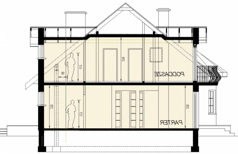 Projekt domu wielorodzinnego DJ 097 - przekrój 1