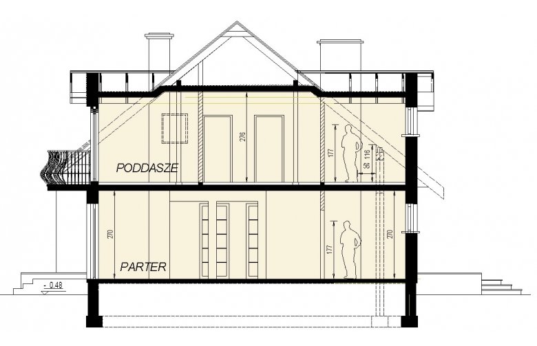 Projekt domu wielorodzinnego DJ 097a - przekrój 1