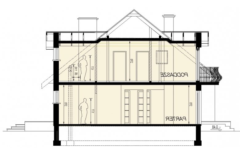 Projekt domu wielorodzinnego DJ 097a - przekrój 1