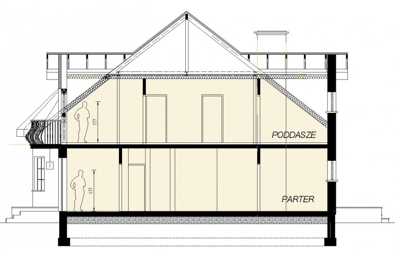 Projekt domu wielorodzinnego DJ 111 - przekrój 1