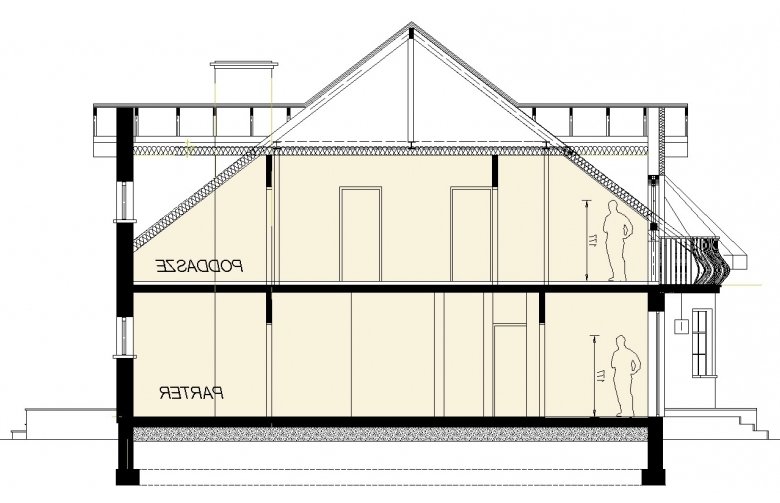 Projekt domu wielorodzinnego DJ 111 - przekrój 1