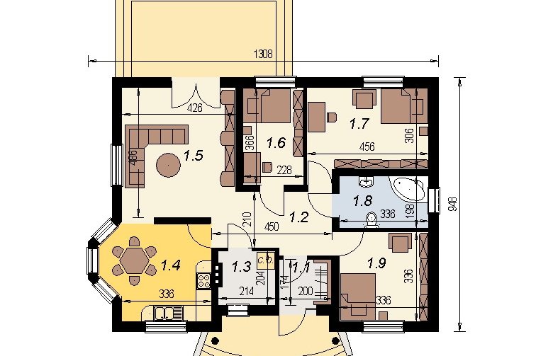 Projekt domu parterowego DJ 119 - rzut parteru