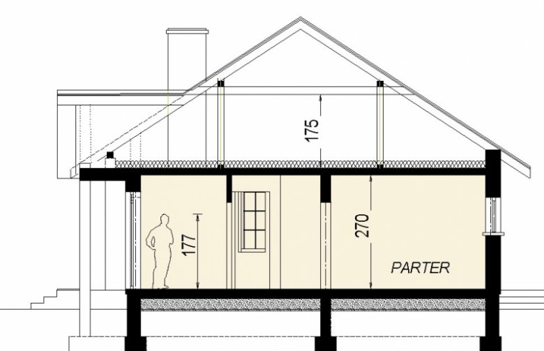 Projekt domu parterowego DJ 119 - przekrój 1