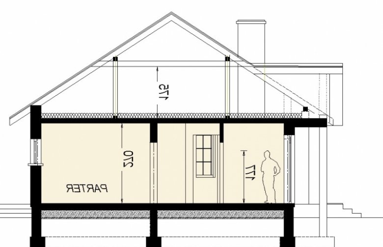 Projekt domu parterowego DJ 119 - przekrój 1