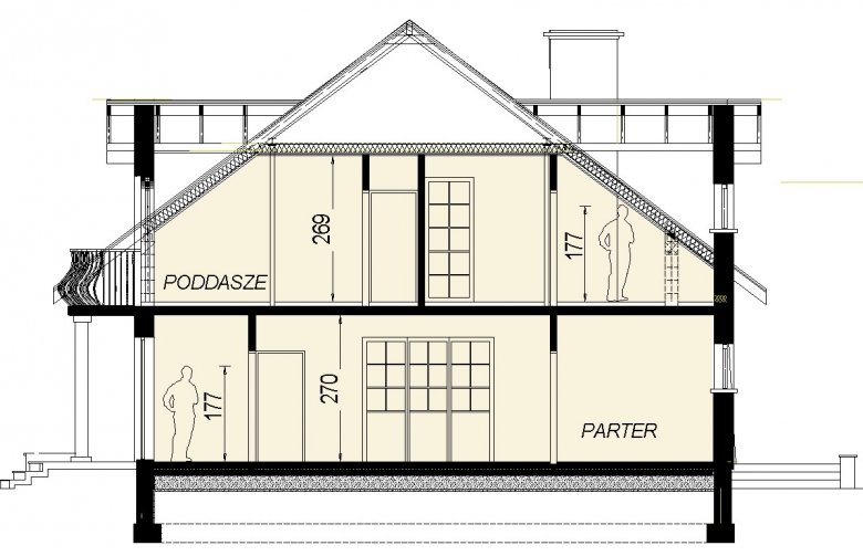 Projekt domu wielorodzinnego DJ 133 - przekrój 1