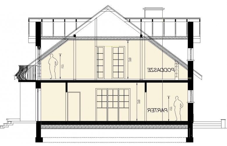 Projekt domu wielorodzinnego DJ 151 - przekrój 1