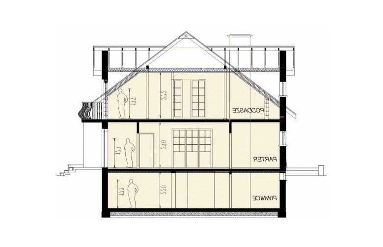 Projekt domu wielorodzinnego DJ 152a - przekrój 1