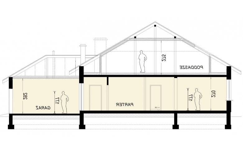Projekt domu dwurodzinnego DJ 174a - przekrój 1