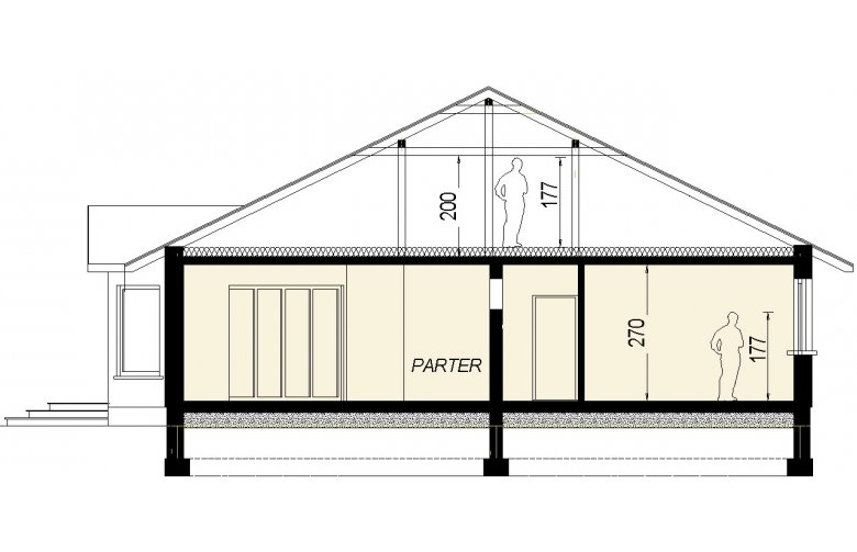 Projekt domu parterowego DJ 176 - przekrój 1