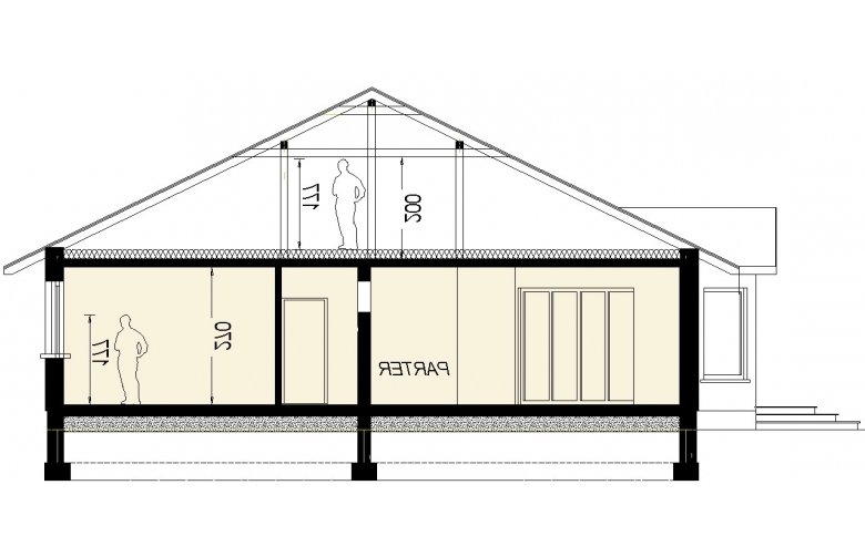 Projekt domu parterowego DJ 176 - przekrój 1