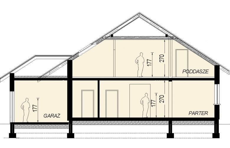 Projekt domu wielorodzinnego DJ 178 - przekrój 1
