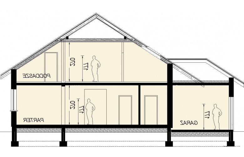 Projekt domu wielorodzinnego DJ 178 - przekrój 1