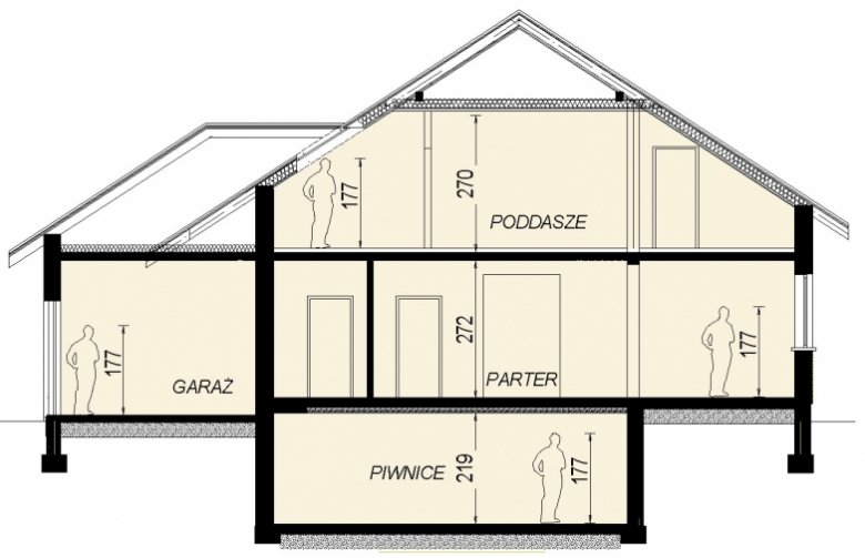 Projekt domu wielorodzinnego DJ 179 - przekrój 1