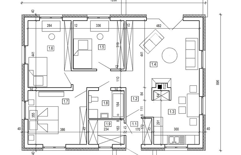 Projekt domu parterowego DJ 201 - rzut parteru