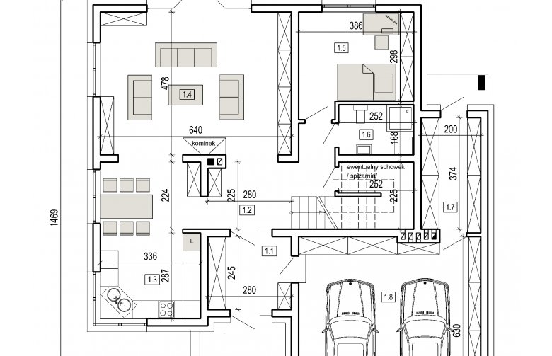 Projekt domu szkieletowego DN 021a - parter