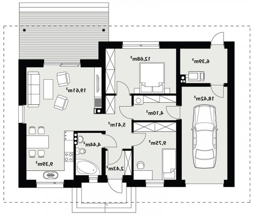 Rzut projektu Gaja 2 drewniana - wersja lustrzana