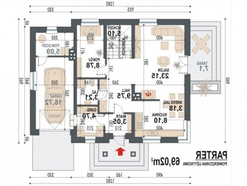 Rzut projektu Koralgol II N - wersja lustrzana