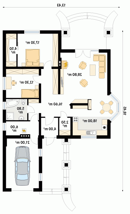 Rzut projektu Adela - wersja lustrzana