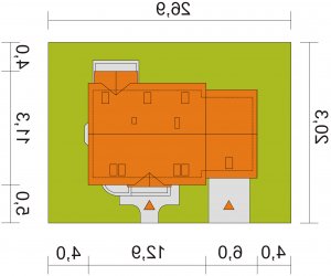 Usytuowanie budynku Tulipia z garażem dwustanowiskowym w wersji lustrzanej