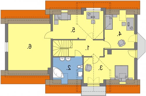 Rzut projektu Prymulka z garażem dwustanowiskowym - wersja lustrzana