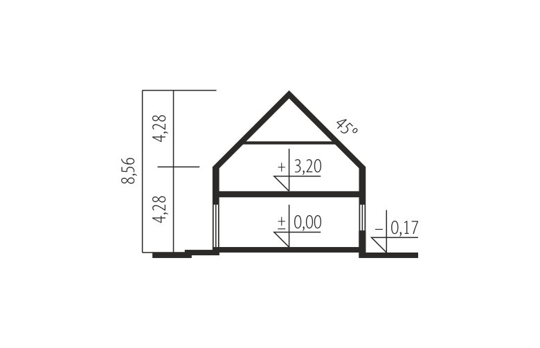 Projekt domu z poddaszem EX 15 II - przekrój 1