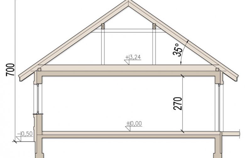 Projekt domu parterowego Tamarynd - przekrój 1