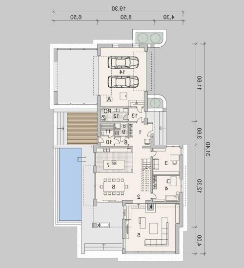 Rzut projektu LK&1140 - wersja lustrzana