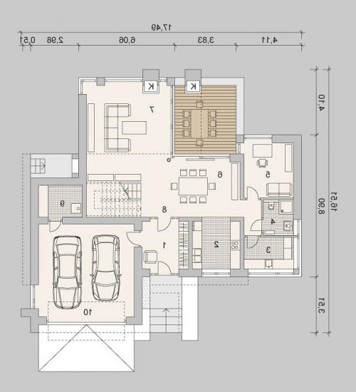 Rzut projektu LK&1131 - wersja lustrzana