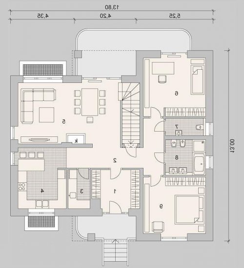 Rzut projektu LK&1129 - wersja lustrzana