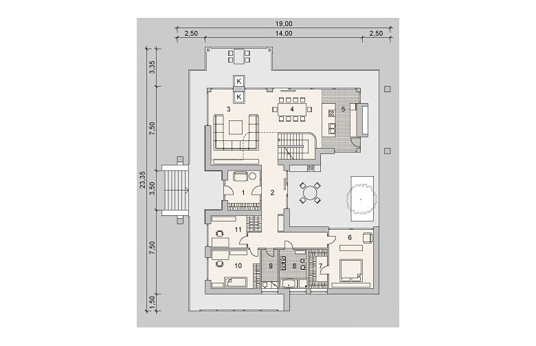 Projekt domu wielorodzinnego LK&1116 - parter