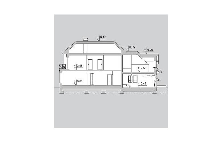 Projekt domu wielorodzinnego LK&1107 - przekrój 1