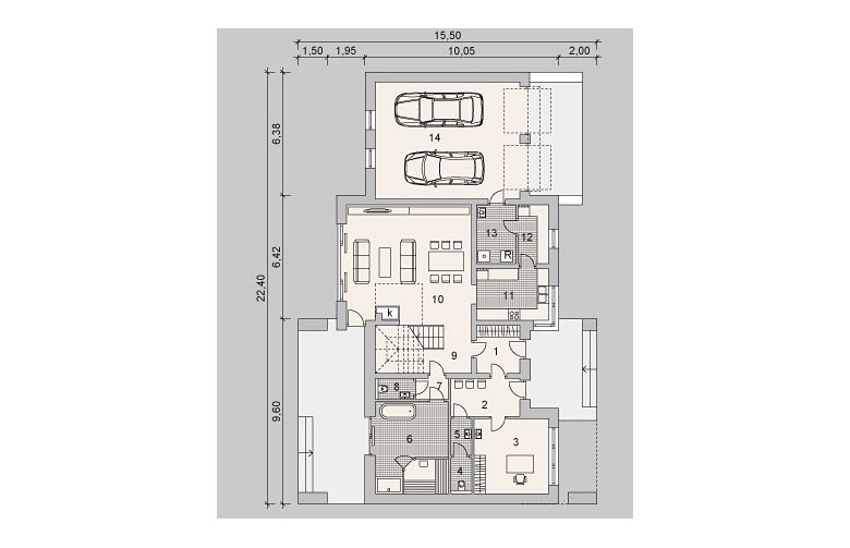 Projekt domu z poddaszem LK&1083 - parter