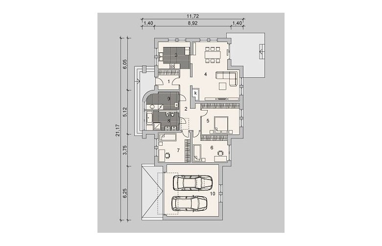 Projekt domu dwurodzinnego LK&1032 - parter