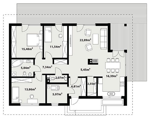 Rzut projektu Endo drewniany