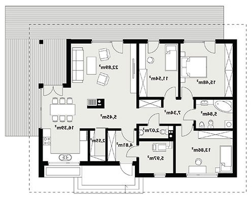 Rzut projektu Endo drewniany - wersja lustrzana