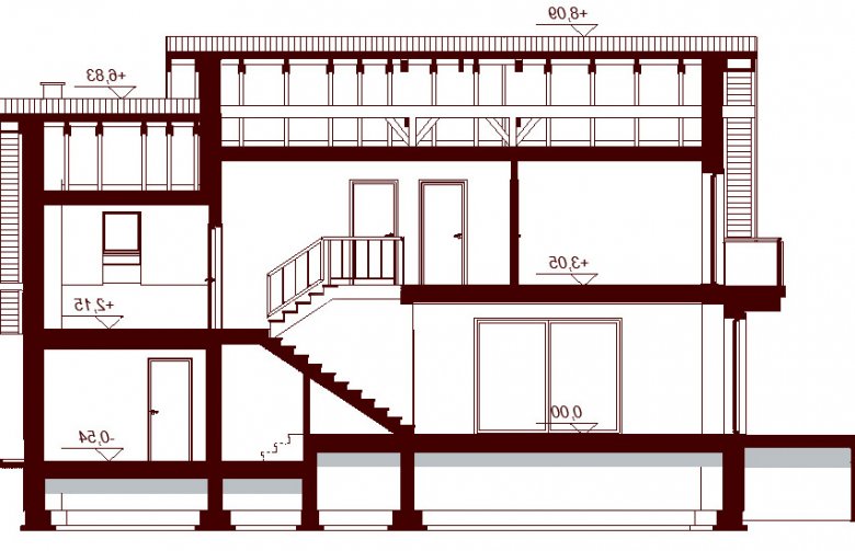 Projekt domu jednorodzinnego Karmelita Bis - przekrój 1
