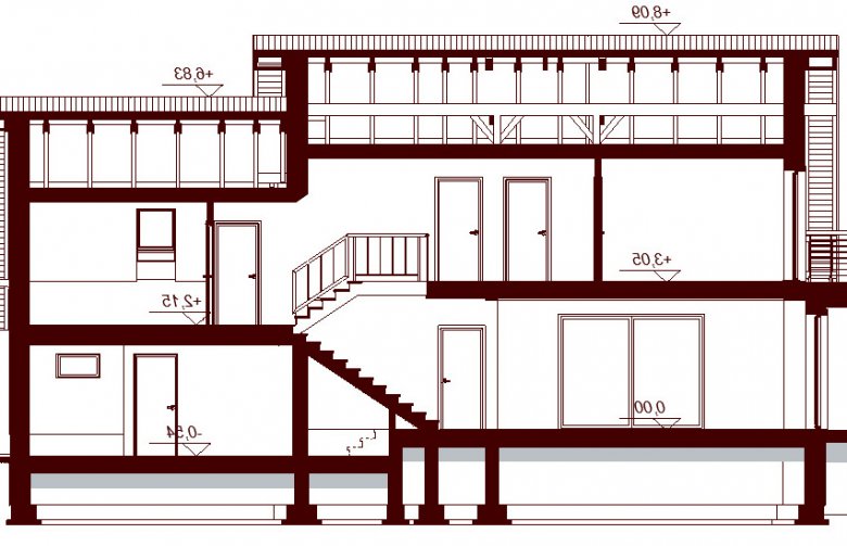 Projekt domu jednorodzinnego Karmelita Bis 2M - przekrój 2