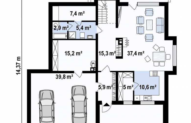 Projekt domu piętrowego Zx62 - rzut parteru