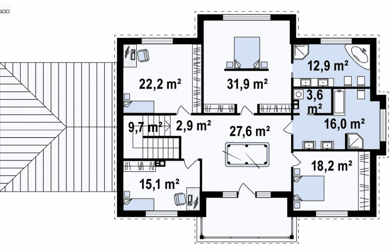 Projekt domu piętrowego Zx113 - rzut piętra