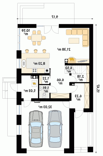 Rzut projektu Amarylis 2 - wersja lustrzana