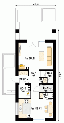 Rzut projektu Dalia 2 - wersja lustrzana