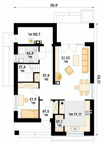 Rzut projektu Amarant 2 - wersja lustrzana