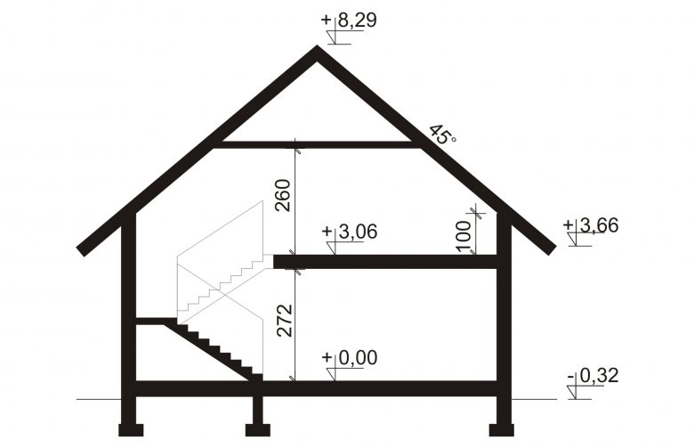 Projekt domu wielorodzinnego Ines 2 PS  - przekrój 1