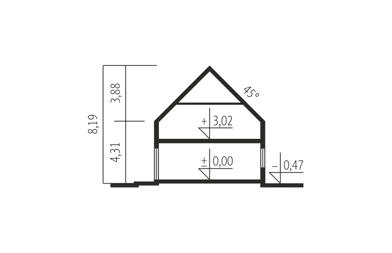 Projekt domu z poddaszem E11 II ECONOMIC - przekrój 1