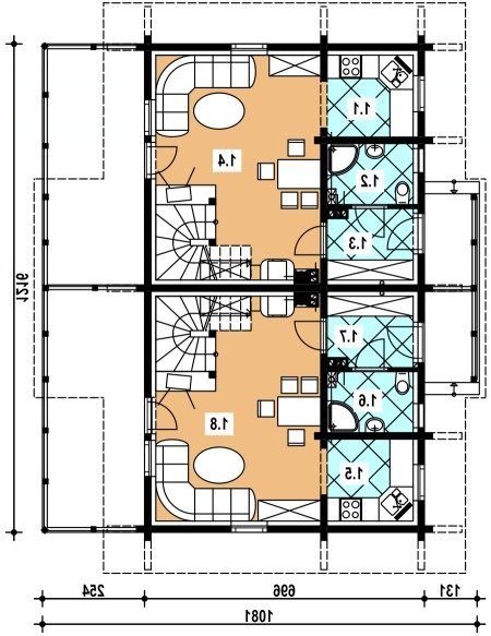 Rzut projektu A-136 Szkielet-BL - wersja lustrzana