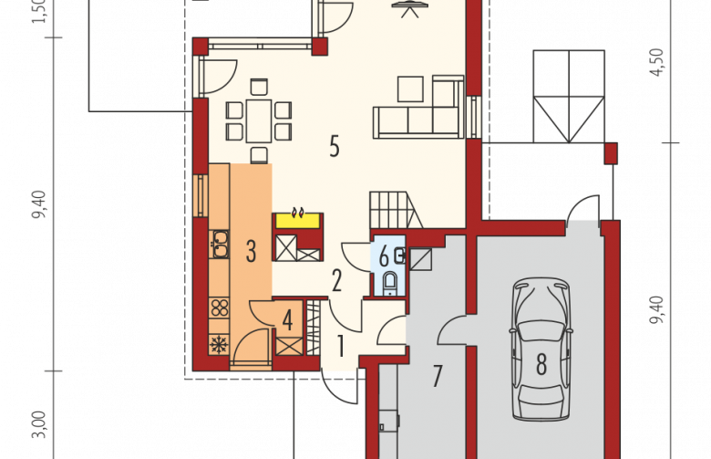 Projekt domu nowoczesnego E13 II G1 ECONOMIC - parter