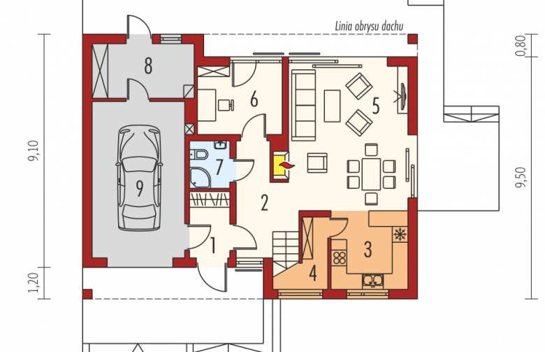 Projekt domu nowoczesnego E4 G1  (wersja A) MULTI-COMFORT - parter